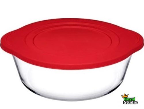 Jénai hőálló tál kerek műanyag tetővel 2,2L Borcam 59001/1109106