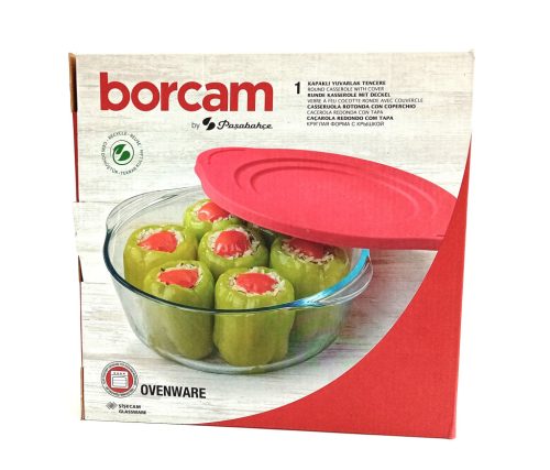 Jénai hőálló tál kerek műanyag tetővel 2,2L Borcam 59001/1109106
