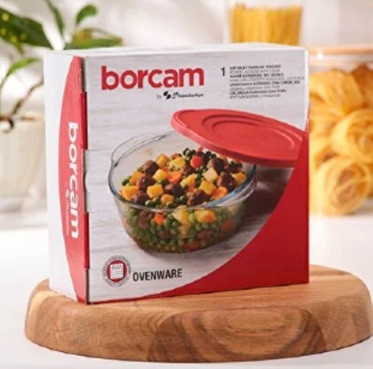 Jénai hőálló tál kerek műanyag tetővel 0,84L Borcam 59133/1109108