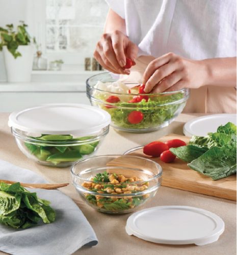 Ételtároló szett üveg kerek 2,5+1,7+1,1L műanyag tetővel 98304/1113332