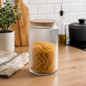 Üveg ételtároló vákuumos bambusz tetővel 1500ml S-2085