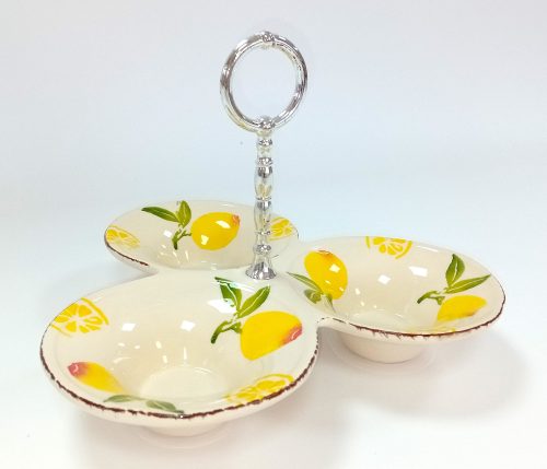 Kínáló tál kerámia fogantyúval citrom minta