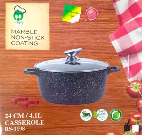 Lábas márvány bevonat 4,1L üveg fedővel Happy Cooking RS-1198
