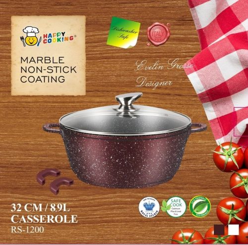 Lábas márvány bevonat 8,9L üveg fedővel Happy Cooking RS-1200