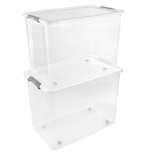 Tárolódoboz tetővel gurulós Leo 74L átlátszó 1100400100000 AKCIÓ