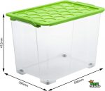   Tároló doboz kerékkel 65L 59x39,5x41,2cm EVO SAFE Átlátszó/S.zöld 1008205092