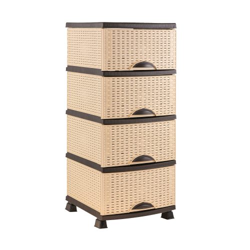 Komód rattan hatású 4fiókos 38x47x95cm bézs-barna OR-160
