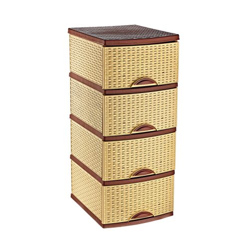 Komód rattan hatású 4fiókos 38x47x95cm kávébarna OR-160