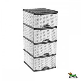   Komód rattan hatású 4 fiókos fehér-szürke OR-160 AKCIÓ