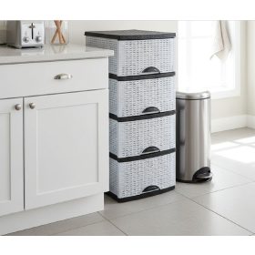   Komód rattan hatású 4 fiókos fehér-szürke OR-160 AKCIÓ