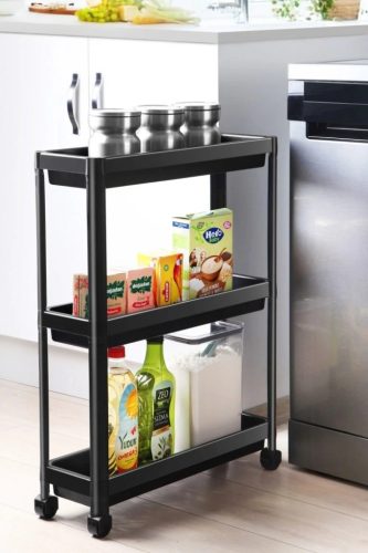 Gurulós polc fekete műanyag 3 polcos 190x540x710mm SP-315