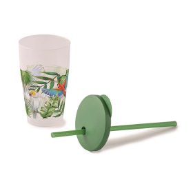   Pohár műanyag tetővel szívószállal madár minta 0,5L 010085