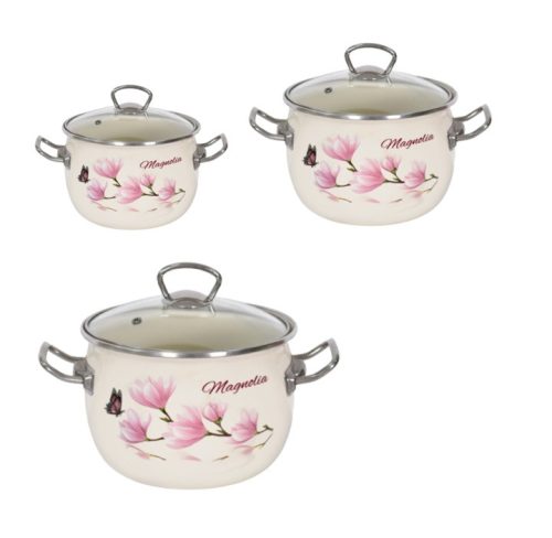 Zománcozott lábas szett üveg fedővel Magnólia Happy Cooking RS-1328
