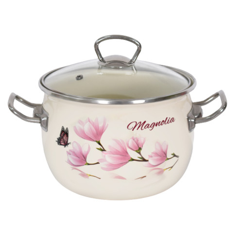 Zománcozott lábas üvegfedővel Magnólia Happy Cooking 2,5L RS-1374