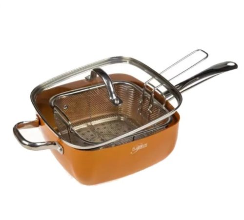 Serpenyő üveg fedővel, párolóbetéttel, sütőkosárral M-FA1004