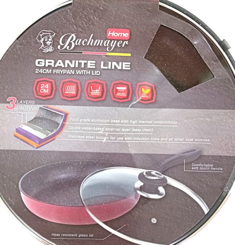 Serpenyő üveg fedővel gránit bevonat 24cm BM-7640-24