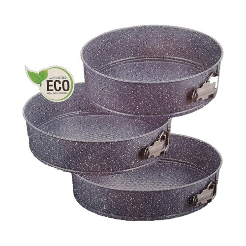 Tortaforma gránit bevonat kör alakú csatos 3db szürke (24-26-28cm) BM-331