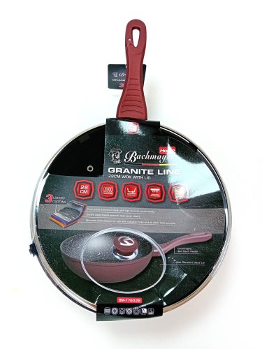 Wok serpenyő üveg fedővel gránit bevonat 28cm BM-7760-28