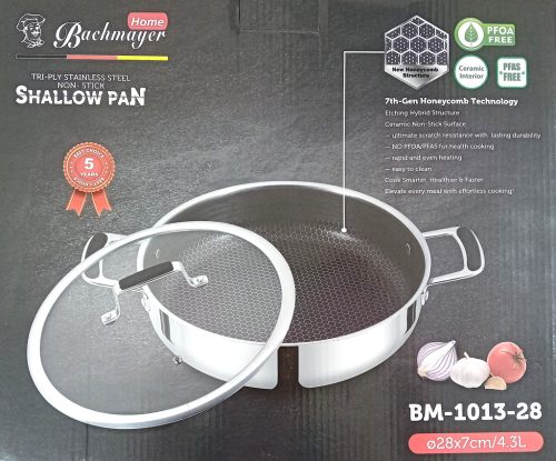 Lábas alacsony üveg fedővel 3D bevonat BM-1013-28