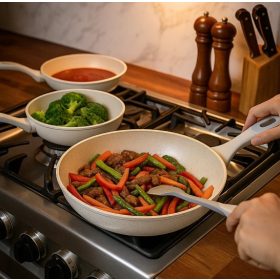   Serpenyő mély gránit bevonat krém színű 28cm BM-7706-28