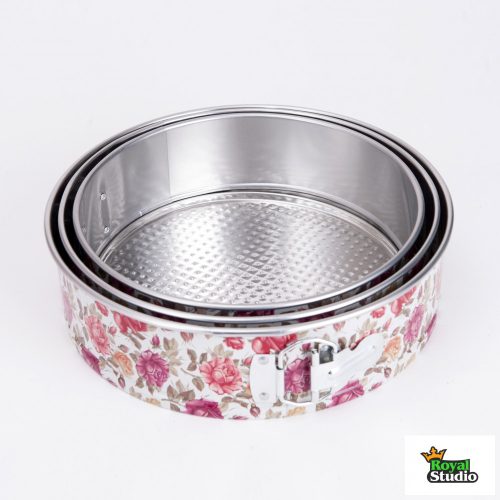 Kerek 3 részes kapcsos tortaforma készlet rózsás dekorral 22/24/26cm Happy Cooking RS-1350 AKCIÓ