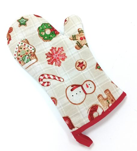 Konyhai teflonos kesztyű, edényfogó karácsonyi mintával Happy Home