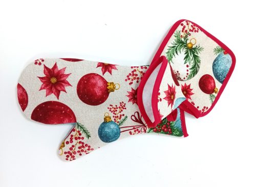 Konyhai szett edényfogó+alátét+fedőfogó karácsonyi mintával Happy Home